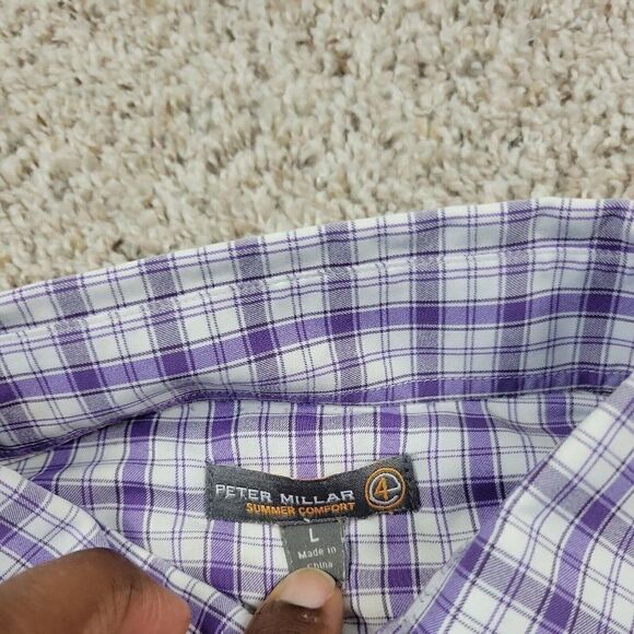 Peter Millar Southern Comfort Shirt  Mens Large Purple Check Long Sl Button READ - Picture 2 of 8
